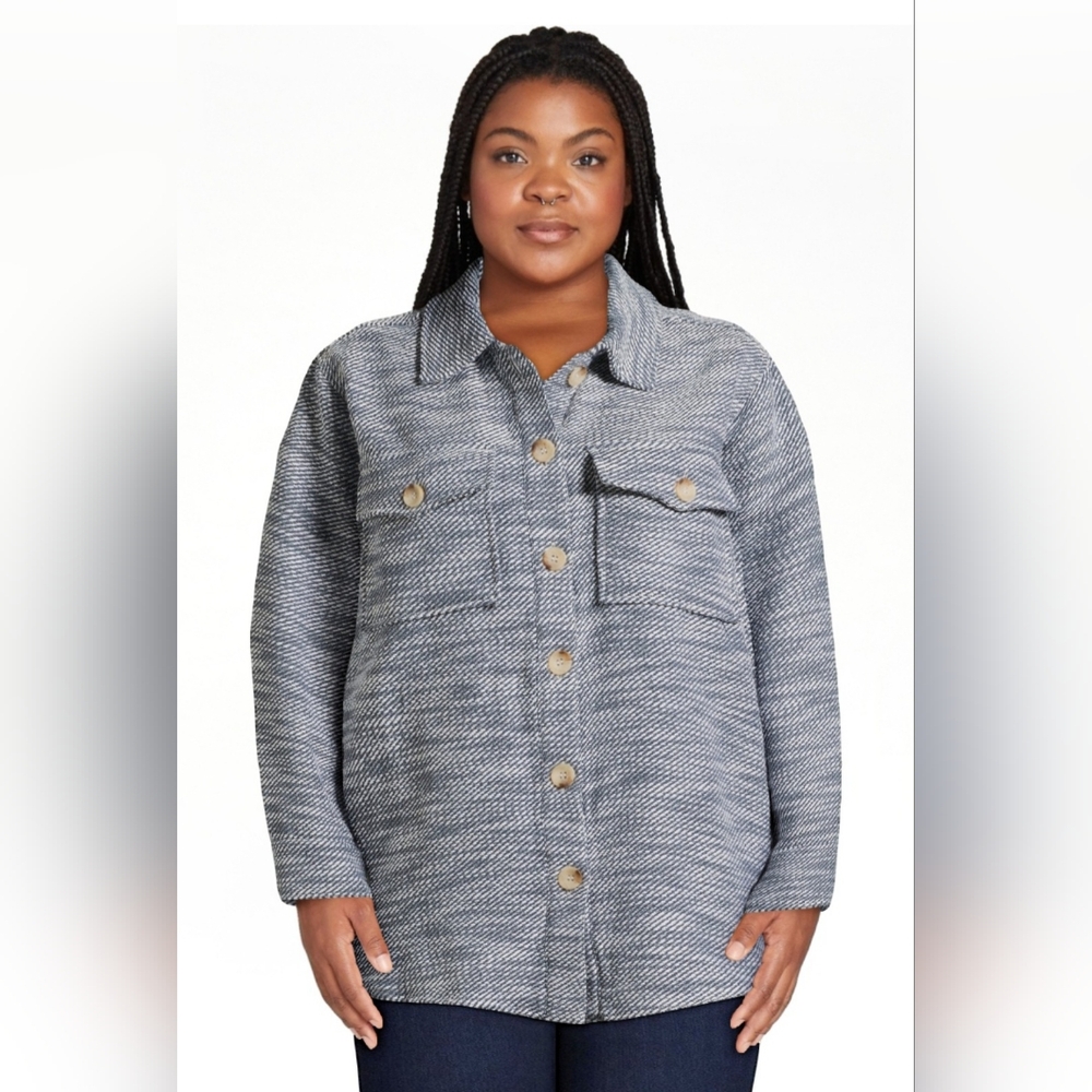 Time and Tru Women's Gray Button Shirt XL 2XL Long Sleeve Cotton Shaket Jacket